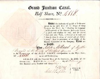 Half share of John Millard in Grand Junction Canal 1796